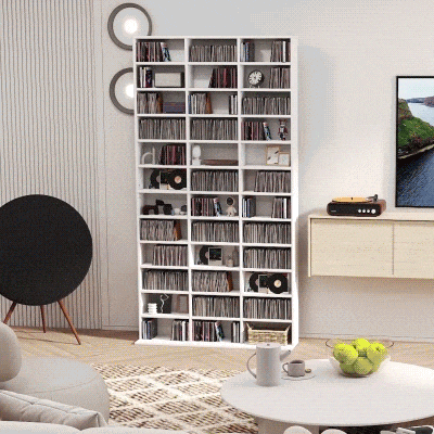 HOMCOM Estante de Almacenamiento de CD/DVD Mueble de Almacenamiento para 1116 CDs 36 Compartimentos ajustables en Altura Blanco