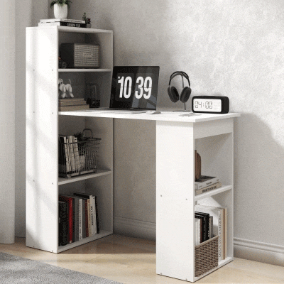 HOMCOM Modern Computer Desk White 120cm with 6 Shelves