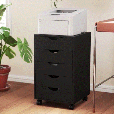 HOMCOM Bloco de Gavetas com Rodas Bloco de Gavetas para Escritório com 5 Gavetas  40x40x67 cm Preto