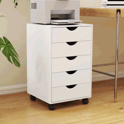 HOMCOM Cassettiera da Ufficio a 5 Cassetti con Ruote Bianco