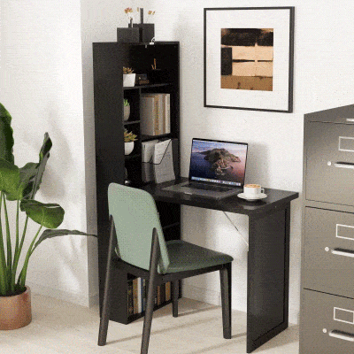 HOMCOM Escrivaninha dobrável para computador com estante, posto de trabalho, quadro-negro e prateleira ajustável, 98x51x153cm, preto