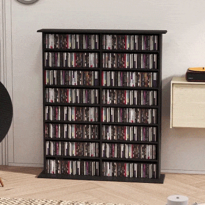 HOMCOM Arrumação para Cd e Dvd com 16 Compartimentos e 12 Prateleiras Reguláveis Capacidade Máx. 720 Cd/396 Dvd e Blu-Ray Preto