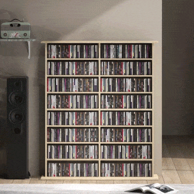 HOMCOM Mueble librería para CD a 16 Estantes de Diseño Moderno en Madera, 106.5x24x126.3 cm, Natural