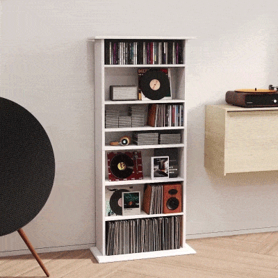 HOMCOM Estantería para CDs y DVDs Estrecha con 8 Compartimentos Estantes Ajustables 58x24x126,3 cm Blanco