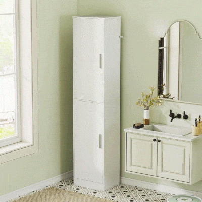 HOMCOM Mueble de baño columna con 2 puertas y 4 estantes ajustables, 40x35x180 cm, blanco