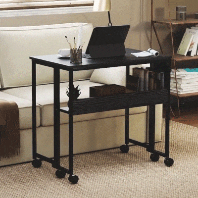 HOMCOM Secretária Dobrável com Rodas Prateleira e Bolso de Armazenamento Ideal para Espaços Pequenos 80x50x75 cm Preto