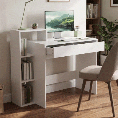 HOMCOM Computer Desk with Storage and Drawer, White