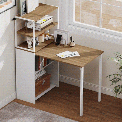 HOMCOM Biurko składane z 4 półkami Biurko komputerowe Stół do pracy 105 x 60 x 127 cm Drewno naturalne