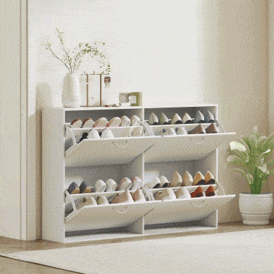 Dulap Pantofi Capacitate 24 Perechi, Alb 120x24x81cm