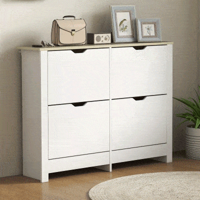HOMCOM Zapatero Estrecho con 4 Cajones Abatibles Estantes Ajustables para 16 Pares de Zapatos 105x26x80 cm Blanco