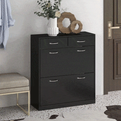 HOMCOM Mueble Zapatero Estrecho Armario de Zapatos con 2 Cajones Abatibles para 12 Pares de Zapatos 80x30x91,5 cm Negro
