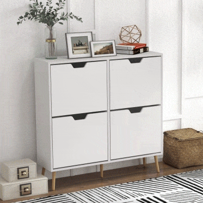 HOMCOM Zapatero Estrecho con 4 Cajones Abatibles y Patas de Madera Mueble Zapatero para 16 Pares 95x26x95 cm Blanco