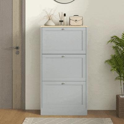 HOMCOM Armário para Sapatos 18 Pares com 3 Portas Abatíveis e Prateleiras Reguláveis 60x23,5x115 cm Cinza