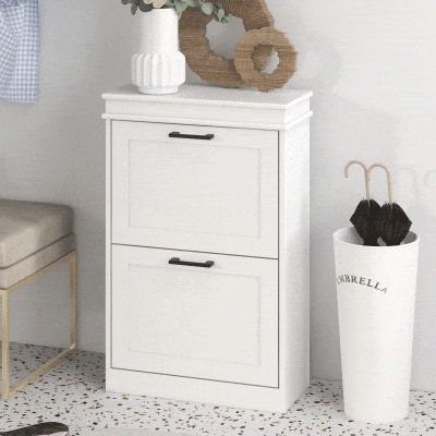 HOMCOM Sapateira Estreita com 2 Gavetas Basculantes Moderno com Prateleiras Ajustáveis para 10 Pares Branco