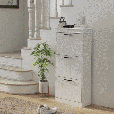 HOMCOM Mueble de zapatos 3 puertas abatibles 15 pares estantes ajustables para entrada pasillo 54x24x117,5 cm Blanco