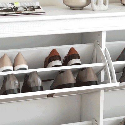 HOMCOM Zapatero Estrecho con 4 Puertas Abatibles y Estantes Ajustables para 20 Pares de Zapatos con Antivuelco 105x24x82,5 cm