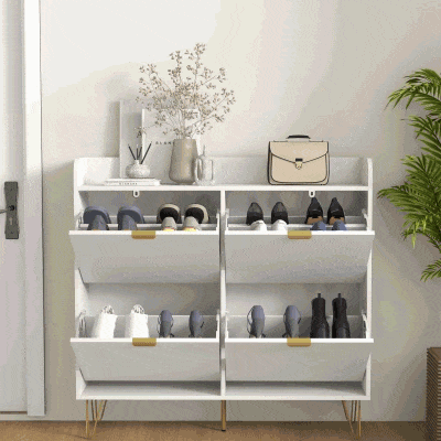 HOMCOM Sapateira 4 Abatíveis com Prateleira Ajustável Armazenamento de Sapatos 106x24x102 cm Branco