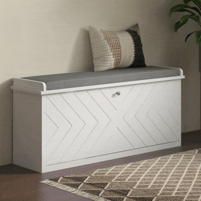 HOMCOM Banco de Zapatos con Cajón Abatible Cojín de Asiento y Estante Ajustable 100x26x44,5 cm Blanco