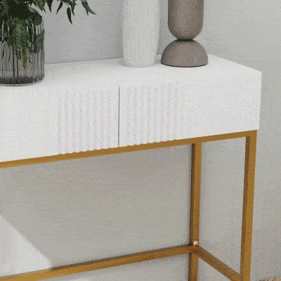 HOMCOM Mesa de Entrada con 2 Cajones y Patas de Acero Antivuelco Mueble de Recibidor para Salón Pasillo 80x31,5x75 cm Blanco