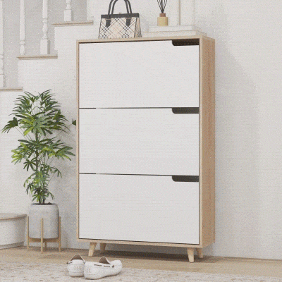 HOMCOM Mueble para Zapatos 3 abatibles con estante ajustable 72x24x119 cm natural y Blanco