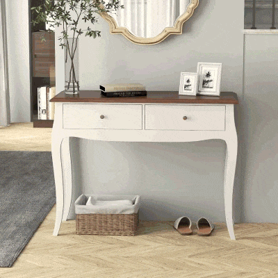 HOMCOM Mesa Consola Consola de Entrada com 2 Gavetas Estilo Francês 100x35x76,5 cm Branco e Marrom Escuro