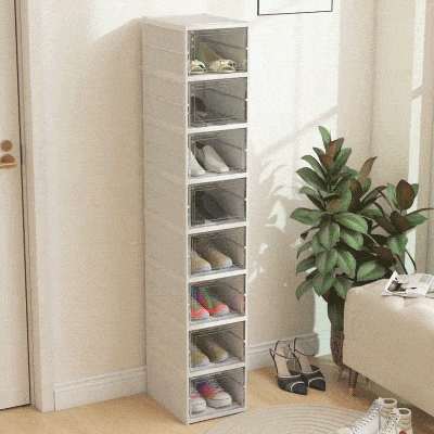 HOMCOM 8 Cajas para Zapatos Apilables y Plegable con Puertas Transparentes hasta Talla 43 No Requiere Montaje Blanco