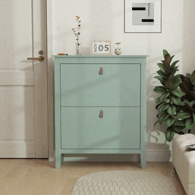 HOMCOM Scarpiera Slim a 2 Cassetti per 14 Paia di Scarpe Verde