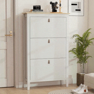 HOMCOM Sapateira para Entrada com 3 Gavetas Prateleiras Ajustáveis e Puxadores em PU para 21 Pares de Sapatos 80x24x131 cm Branco