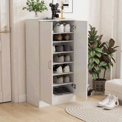 HOMCOM Armadio Scarpiera a 6 Ripiani Regolabili in Legno Bianco