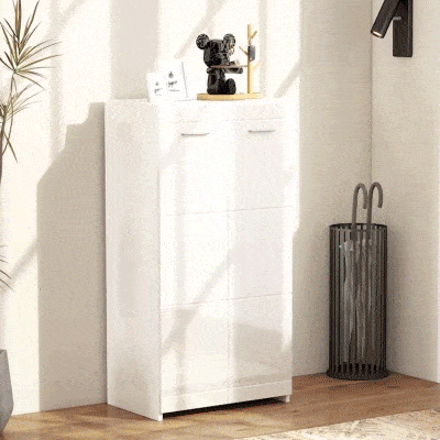 HOMCOM Schuhschrank 10 Paar, Hochglanz-Schuhschrank 5 Ebenen, verstellbare Einlegeböden, 55x36x108cm, weiß