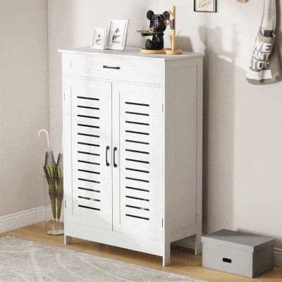 HOMCOM Armario para Zapatos con Puertas de Rejilla Cajón y Estantes Ajustables para 20 Pares de Zapatos 78x37x115,8 cm Blanco