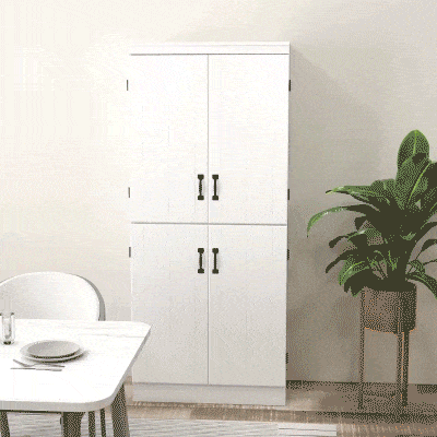 HOMCOM Aparador Alacena de Cocina con 4 Puertas y 6 Estantes Mueble Auxiliar de Estilo Moderno 76x40x176,7 cm Blanco