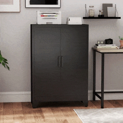 HOMCOM Armario Metálico con Doble Puerta y 2 Baldas Ajustables Mueble Multiusos para Oficina Salón Dormitorio 75x33x110cm Negro