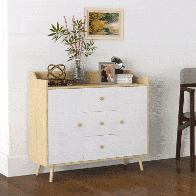 HOMCOM Aparador Moderno de Aglomerado y Madera de Pino con 3 Cajones y 2 Armarios de 2 Niveles 90x32x80 cm