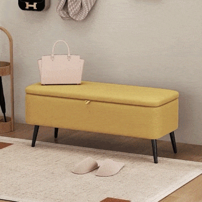 HOMCOM Opbergbank, Zitkist, Gestoffeerde Bank, Linnenlook, tot 150kg, 101x38,5x44,5 cm, Geel
