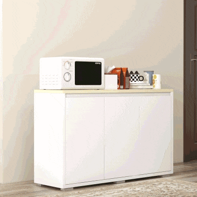 HOMCOM Aparador de Sala de Estar Armário de Armazenamento com 3 Portas e Prateleiras Ajustáveis 120x37x75 cm Branco e Madeira