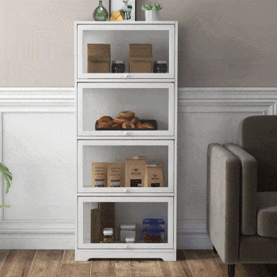 HOMCOM Vitrine Branco de 4 Níveis para Sala de Estar Anti-Tombo 59x30x139 cm com Portas Abatíveis de Acrílico Colecionador