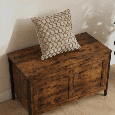 HOMCOM Baúl de 95L de Estilo Industrial con Tapa y Bisagra de Seguridad 80x40x49 cm Marrón