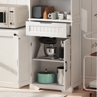 HOMCOM Alacena con 2 Armarios y Cajón, Encimera Central Abierta y Estantes Ajustables, Blanco