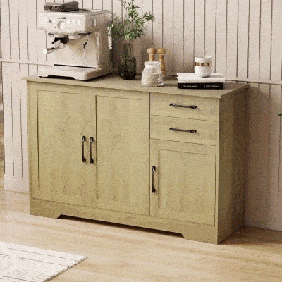 HOMCOM Aparador para Salón Moderno con 3 Puertas 2 Cajones Estante Ajustable para Comedor Entrada 120x38x79 cm Natural