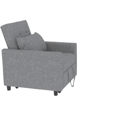 HOMCOM Sofá-cama Individual Poltrona com encosto reclinável Almofada removível Assento acolchoado e 4 rodas 69x82.5x84 cm Cinza