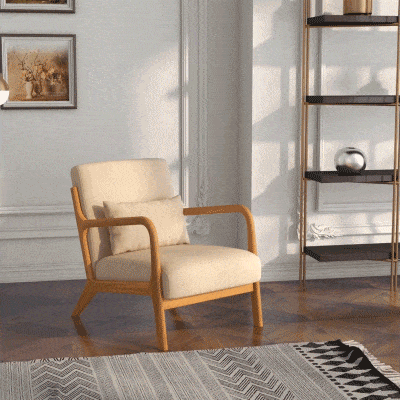 HOMCOM Fauteuil Lounge Velours Beige 3 Coussins