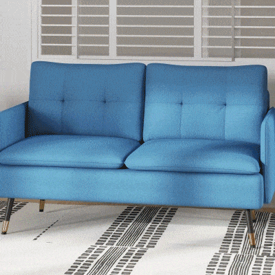 HOMCOM Sofá de Salón de 2 Plazas Moderno con 4 Cojines Reposabrazos y Patas de Acero Carga 240 kg 139x68x80 cm Azul
