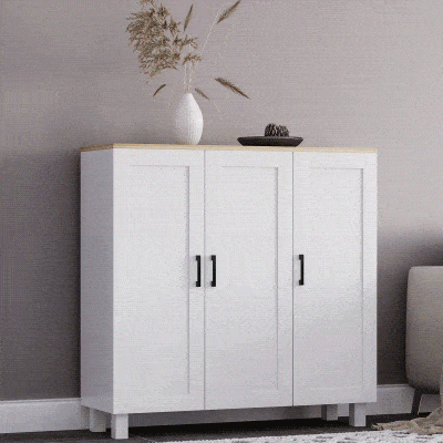 HOMCOM Wohnzimmer-Sideboard Buffetschrank mit 3 Türen und Verstellbaren Regalen für Küche Esszimmer Nordischer Stil 90x30x90 cm Weiß