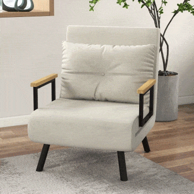 HOMCOM Poltrona Conversível 4 em 1 Cama de 1 Lugar Encosto 5 Posições Apoios de Braço de Madeira Almofada Tecido Efeito Veludo Creme