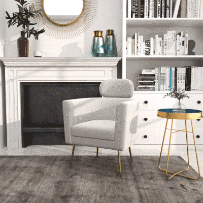 HOMCOM Sillón de Salón Sofá Individual con Reposacabezas y Patas de Metal para Dormitorio Oficina Carga 125 kg Crema