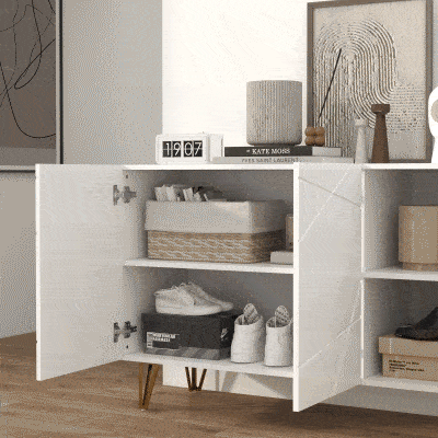 HOMCOM Aparador de Entrada con 3 Puertas y Estantes Ajustables para Cocina Sala 120x40x75 cm Blanco Brillante