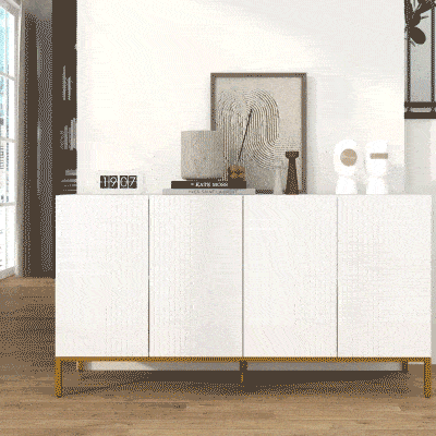 HOMCOM Credenza Moderna con 4 Ante Ammortizzate Bianco e Oro