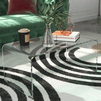 HOMCOM Mesa de centro de vidrio mesa de salón rectangular diseño moderno en vidrio templado con bordes redondeados seguros transparente