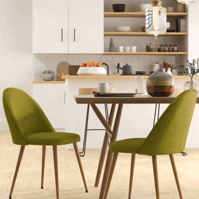 Set de 2 Scaune de Comedor cu Material din Lino cu Picioare din Oțel 50x52x83 cm Verde